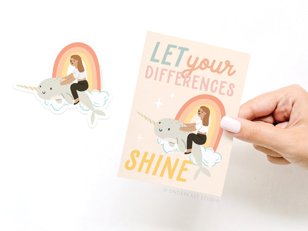 Let Your Differences Shine Narwhal Sticker Greeting Card