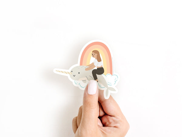 Girl Riding a Narwhal Sticker - DS