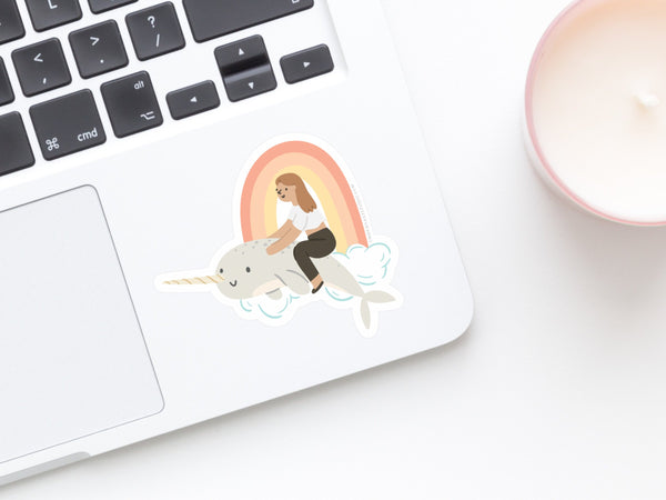 Girl Riding a Narwhal Sticker - DS