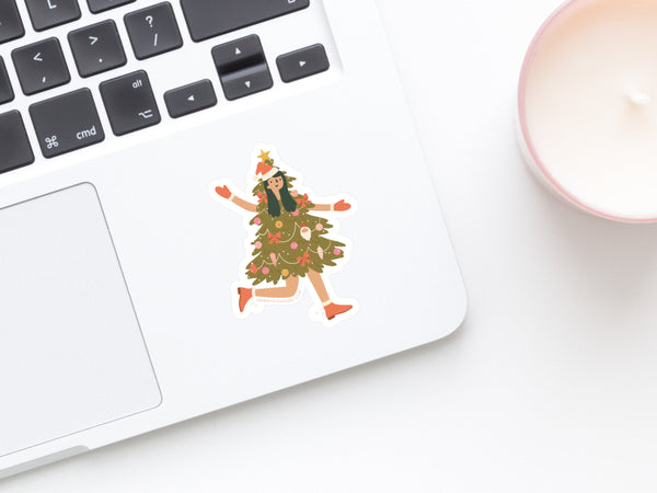 Christmas Tree Girl Sticker