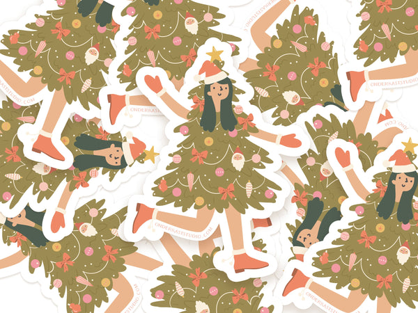 Christmas Tree Girl Sticker