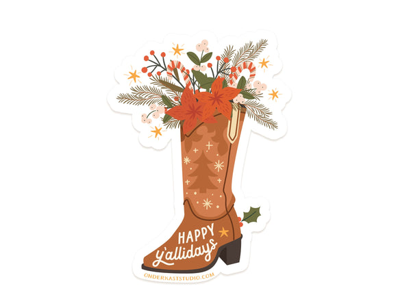 Happy Y'allidays Cowboy Boot Sticker