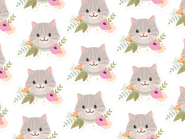 Tabby Cat Floral Sticker