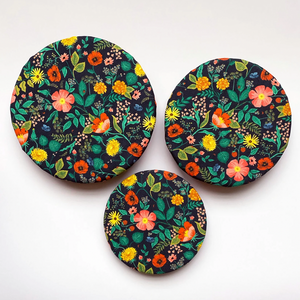 Black Botanical Cotton Bowl Covers - 1