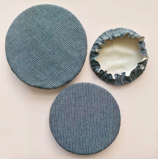 Blue Denim Stripes Bowl Covers - 1