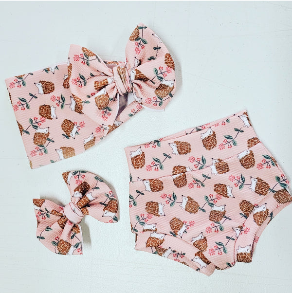 Mauve Pink Hedgehog Bummie & Bow Set