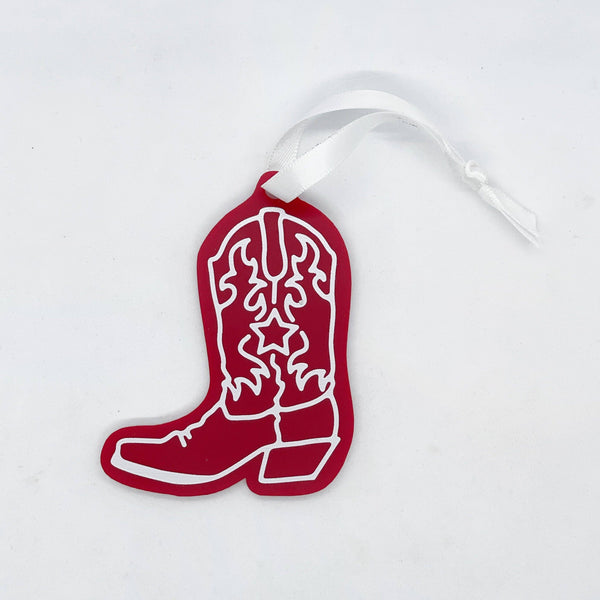 Western Boot Acrylic Ornament - Red
