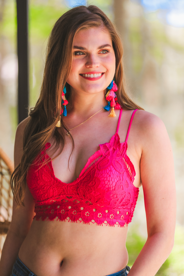 Ella Lace Scalloped Bralette - Hot Pink