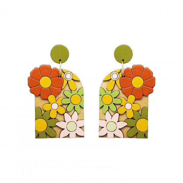 70s Burnt Orange Floral Arch Earrings