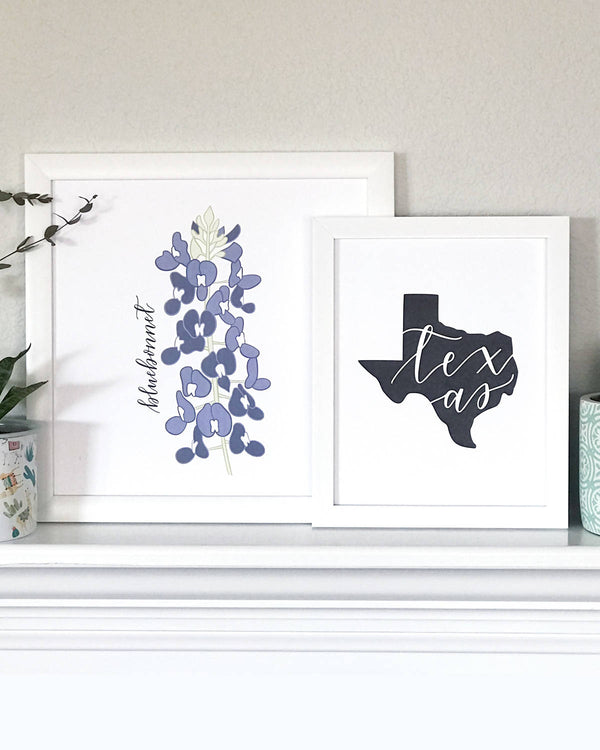 Bluebonnet Flower Hand Illustrated Wall Art Print