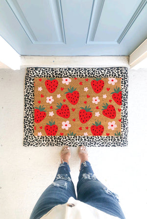Floral Strawberry Hearts Doormat - 1