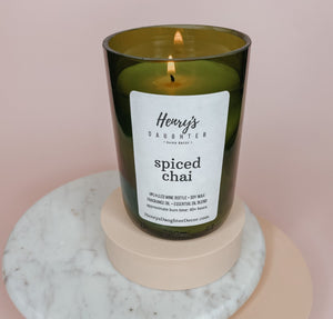 Spiced Chai - Cinnamon and Vanilla - Wine Bottle Soy Candle - 1