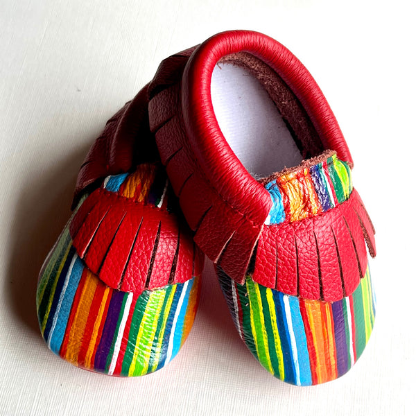 Red Serape Stripe Baby Moccasins - 1
