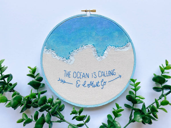 The Ocean is Calling Embroidery Hoop